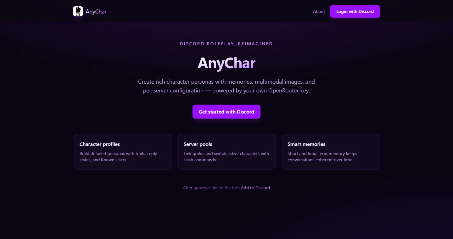 anychar.bot home page